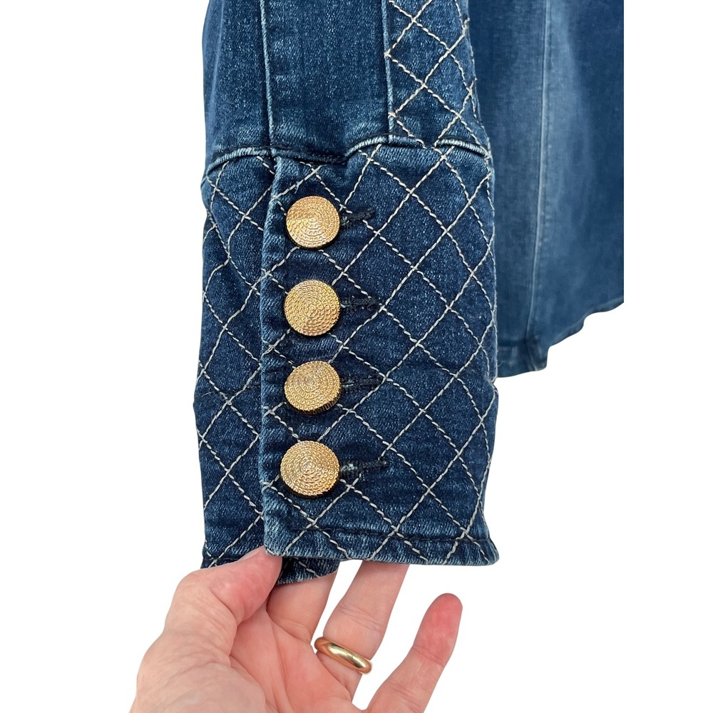 Venus Womens Denim Military Band Jacket 16 Gold Buttons Quilted Stitching - Picture 4 of 10